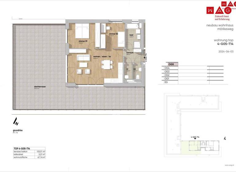 Wohnung zum Kauf - Erstbezug 562.680 € 3 Zimmer 67,7 m² frei ab sofort Mörikeweg Waldegg Linz 4020