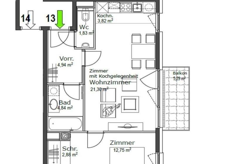 Wohnung zur Miete 998 € 2 Zimmer 52,4 m² 3. Geschoss frei ab 15.03.2026 Gentzgasse Wien 1180