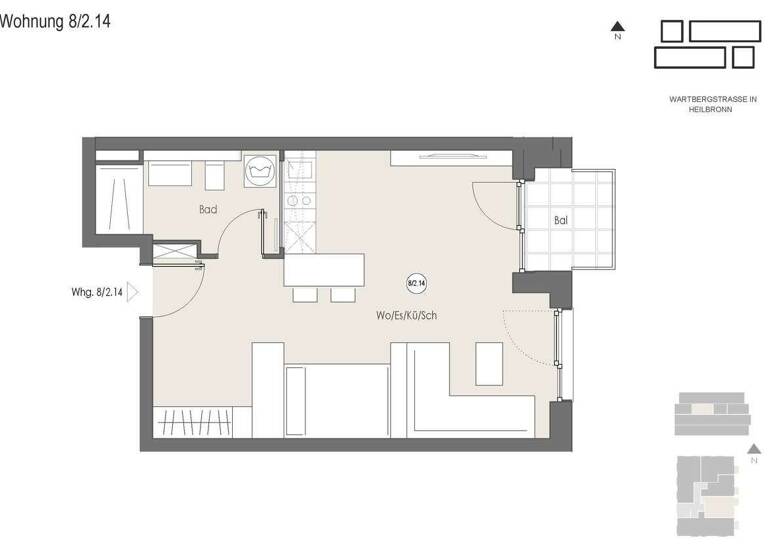 Studio zur Miete 849 € 1 Zimmer 41 m² frei ab sofort Wartbergstraße 8/2 Heilbronn 74076