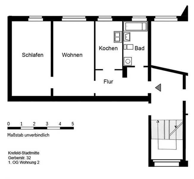 Wohnung zur Miete 539 € 2,5 Zimmer 62 m²<br/>Wohnfläche 1.<br/>Geschoss ab sofort<br/>Verfügbarkeit Gerberstraße 32 Südring Krefeld 47798