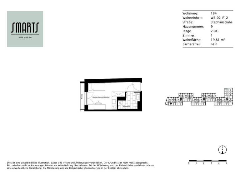 Studio zur Miete 515 € 1 Zimmer 19,8 m² 2. Geschoss Stephanstraße 9 St Peter Nürnberg 90478