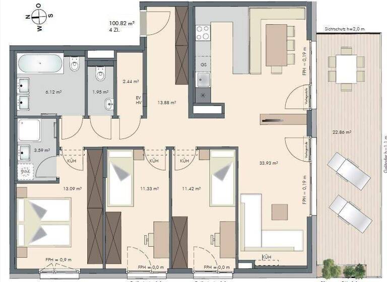 Terrassenwohnung zur Miete 2.405 € 4 Zimmer 101 m² 7. Geschoss frei ab 01.03.2026 Attemsgasse Wien 1220