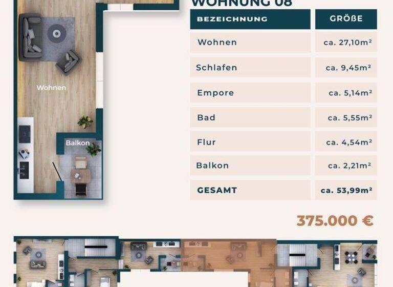 Wohnung zum Kauf - Erstbezug 375.000 € 2 Zimmer 54 m² 2. Geschoss Zentrum Bonn 53111