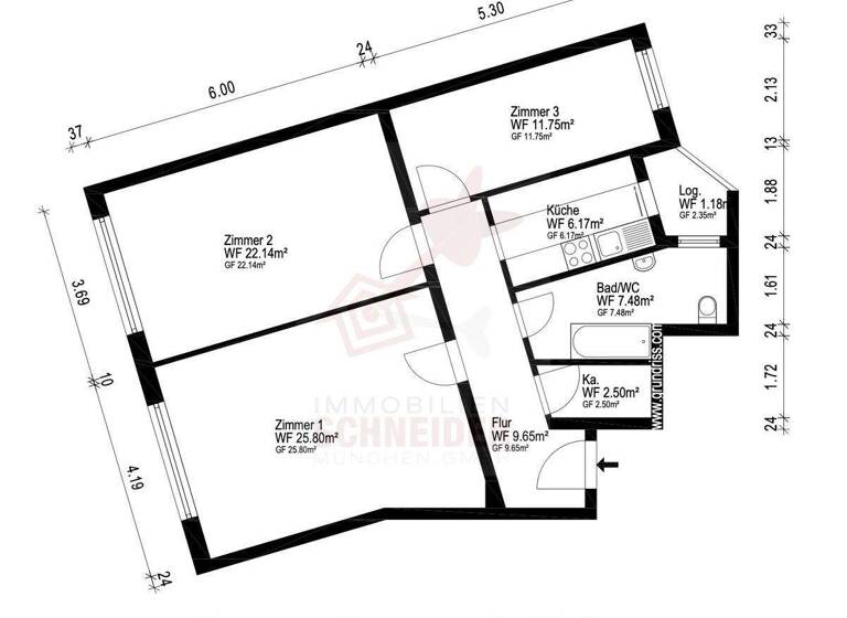 Wohnung zum Kauf 1.125.000 € 3 Zimmer 86,5 m² 1. Geschoss frei ab 01.05.2026 Altstadt-Lehel München 80538