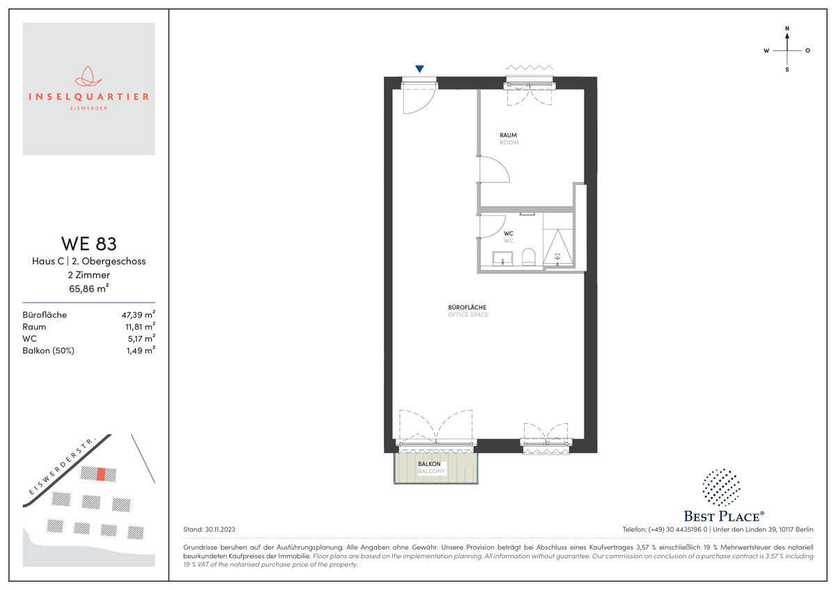 Bürogebäude zum Kauf 2.014 € 2 Zimmer 65,9 m²<br/>Bürofläche Eiswerderstraße 10 Haselhorst Berlin 13585