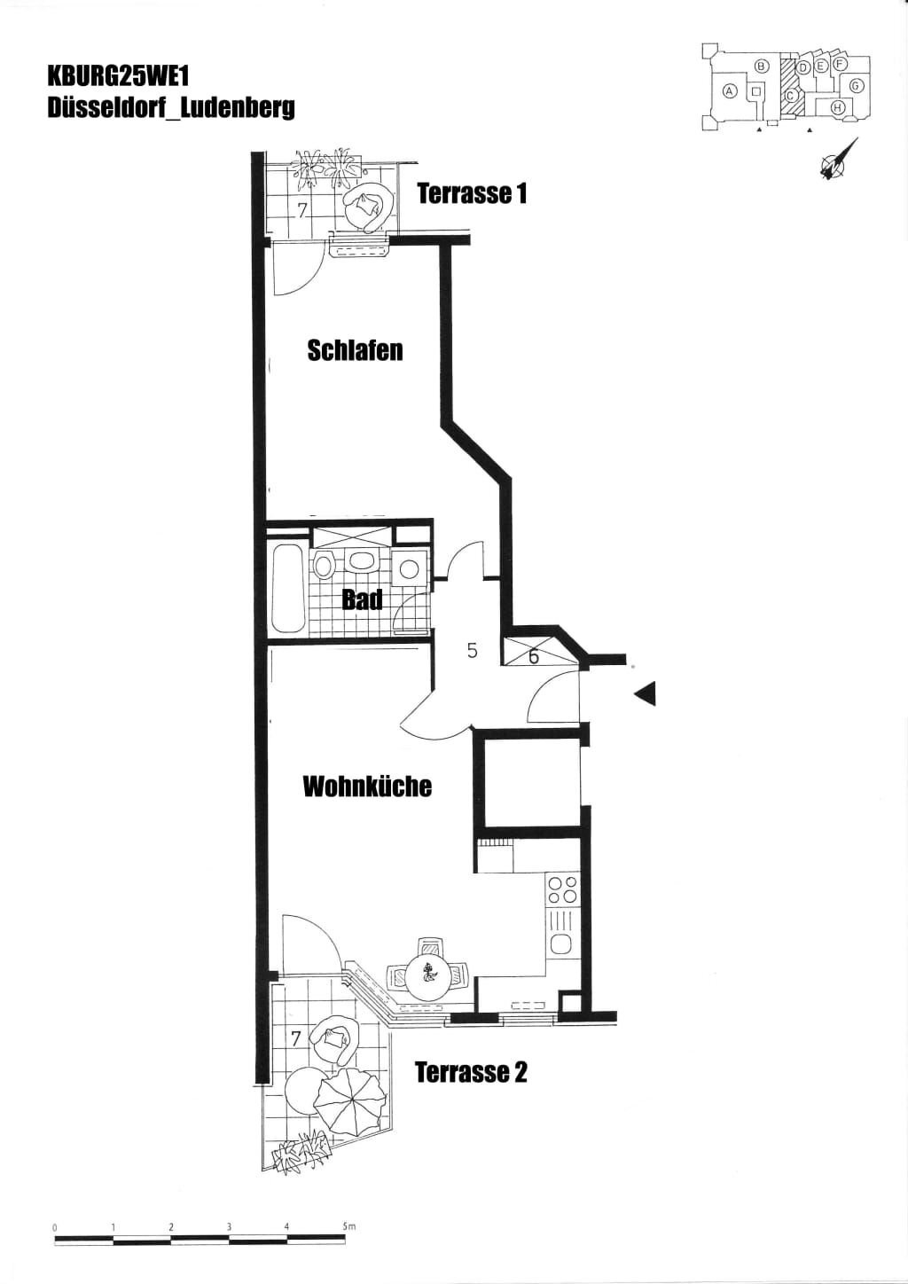 Wohnung zur Miete Wohnen auf Zeit 2.460 € 2 Zimmer 64 m²<br/>Wohnfläche 06.04.2025<br/>Verfügbarkeit An der Kaiserburg Ludenberg Düsseldorf 40629