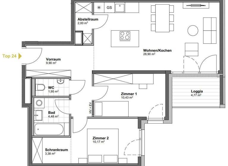Wohnung zum Kauf - Erstbezug 466.900 € 3 Zimmer 71,2 m² 4. Geschoss Wien 1100
