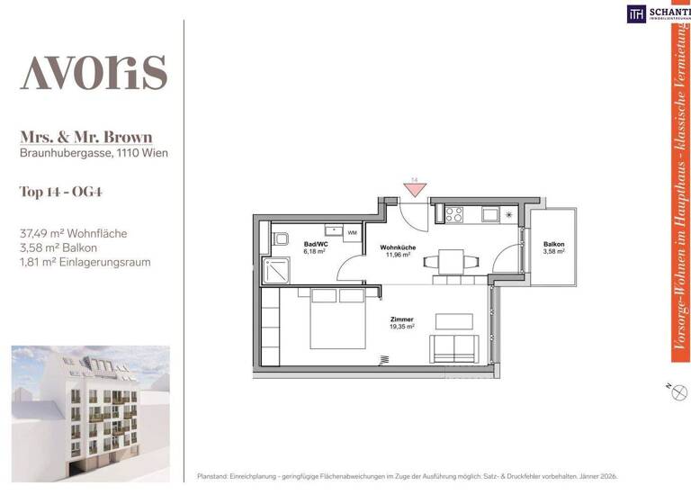 Wohnung zum Kauf - Erstbezug provisionsfrei 219.000 € 2 Zimmer 37,5 m² 4. Geschoss Braunhubergasse Wien 1110