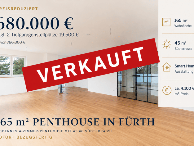Terrassenwohnung zum Kauf - Neubau provisionsfrei 680.000 € 4 Zimmer 165,7 m² frei ab sofort Nordstadt Fürth 90765