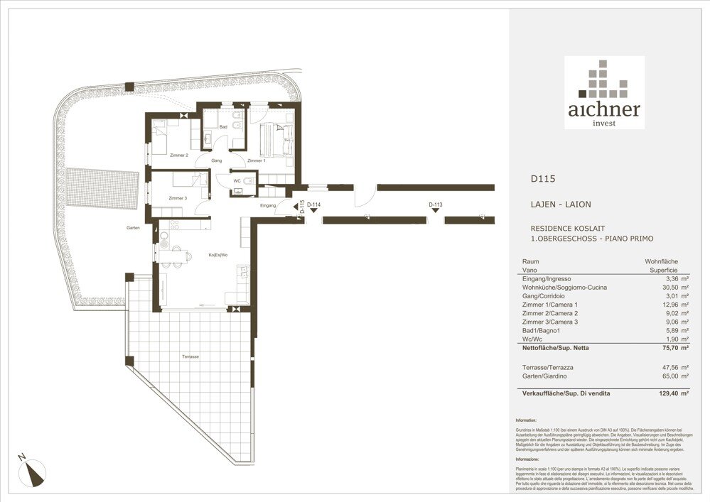 Wohnung zum Kauf 4 Zimmer 75,7 m²<br/>Wohnfläche Mitterweg Lajen 39040