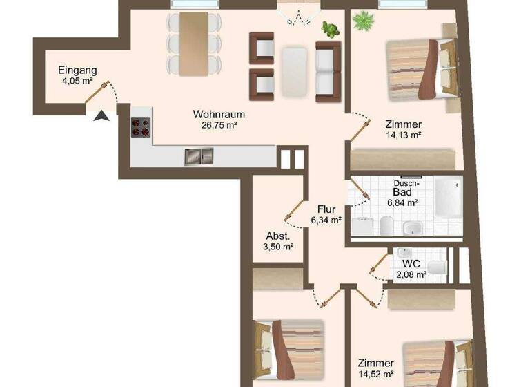 Wohnung zur Miete - Erstbezug 1.155 € 3 Zimmer 92,3 m² 3. Geschoss frei ab sofort Eisenbahnstraße 131b Volkmarsdorf Leipzig 04315