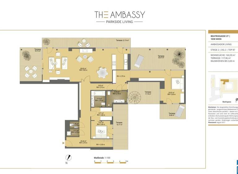Wohnung zum Kauf - Erstbezug 2.900.000 € 3 Zimmer 160,6 m² 7. Geschoss Beatrixgasse Wien 1030