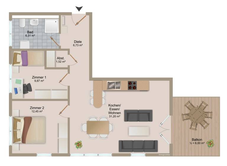 Wohnung zum Kauf 350.000 € 3 Zimmer 74,1 m²<br/>Wohnfläche 2.<br/>Geschoss Rheinfelden Rheinfelden / Nollingen 79618