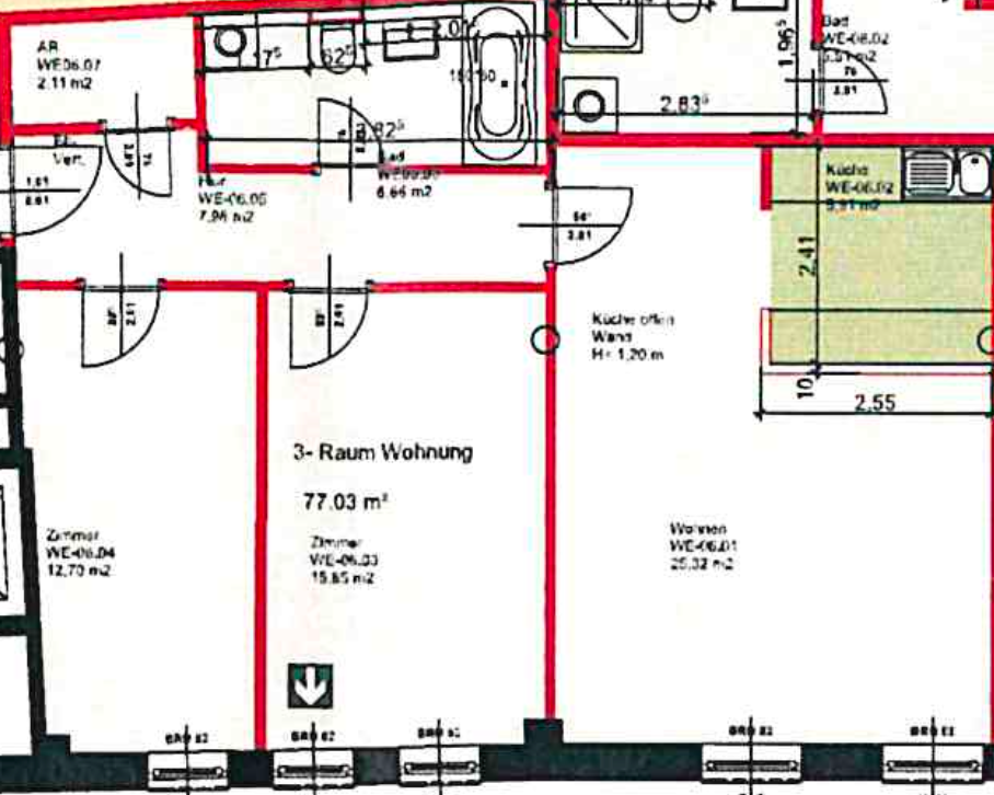 Wohnung zur Miete 497 € 3 Zimmer 76,4 m²<br/>Wohnfläche 1.<br/>Geschoss ab sofort<br/>Verfügbarkeit Kaufhausgasse 3 Petriviertel Freiberg 09599