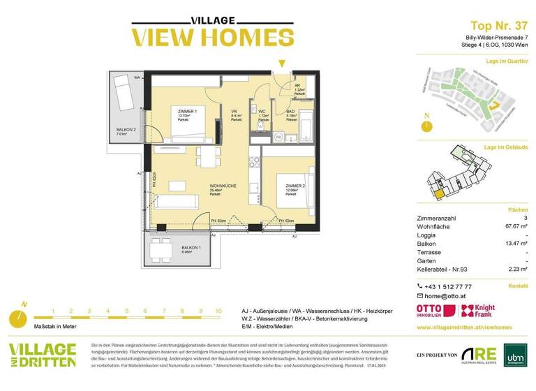 Wohnung zum Kauf - Erstbezug 596.000 € 3 Zimmer 67,7 m² 6. Geschoss Wien 1030