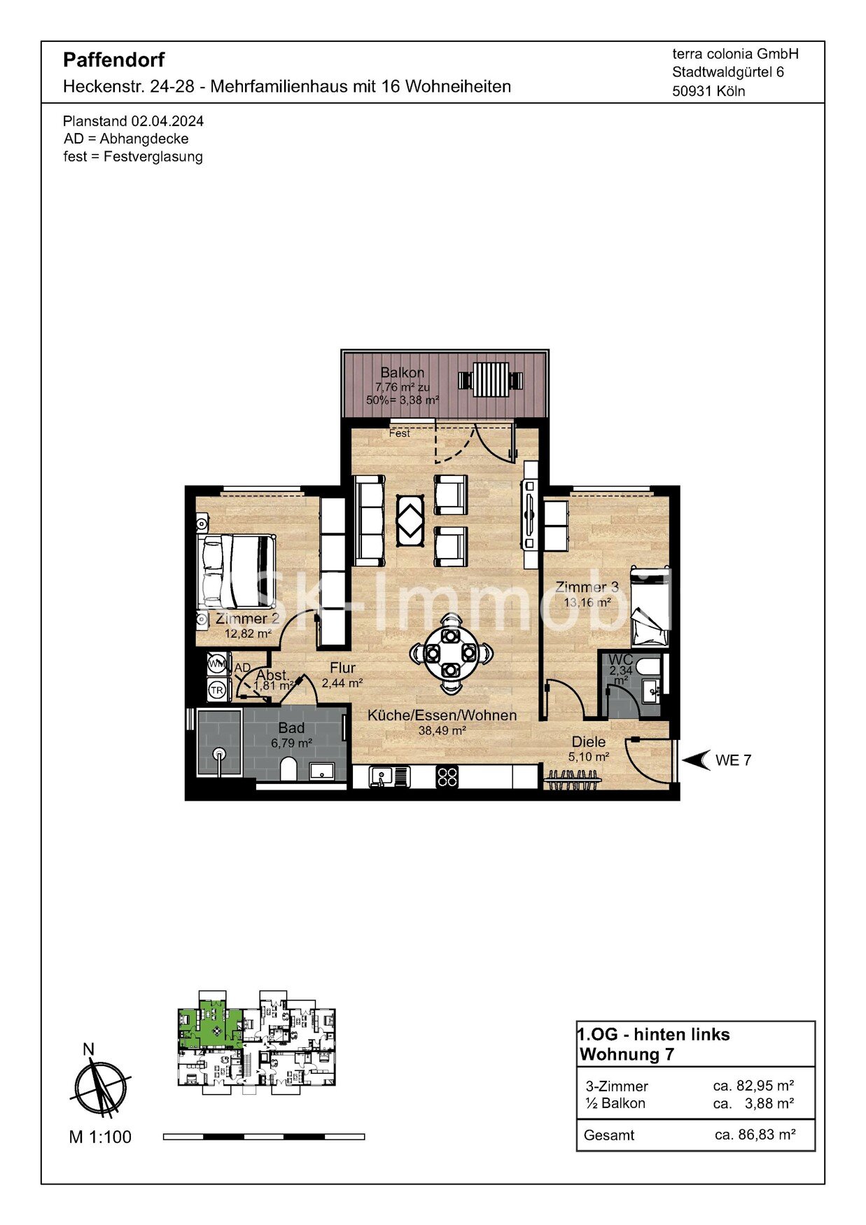 Wohnung zum Kauf 369.000 € 3 Zimmer 86,8 m²<br/>Wohnfläche 1.<br/>Geschoss Paffendorf Bergheim-Paffendorf 50126