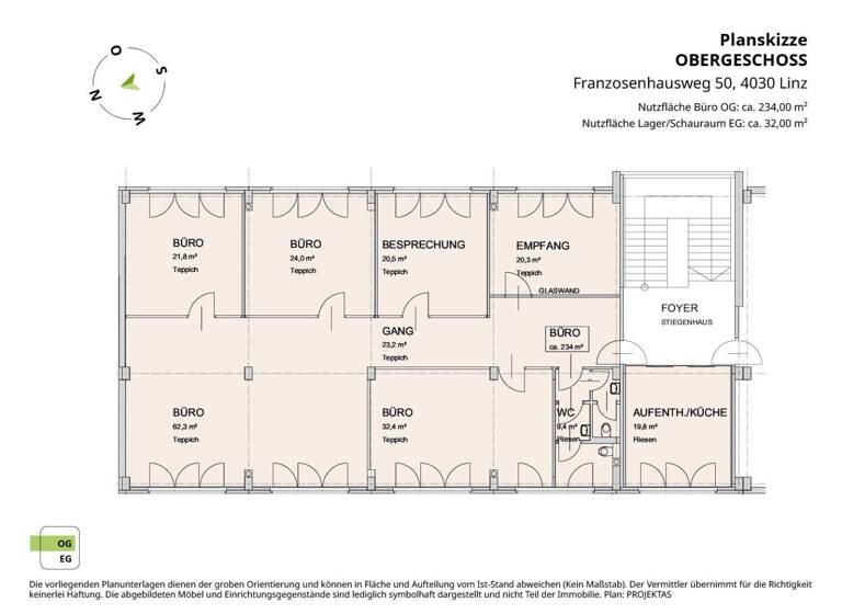Bürofläche zur Miete 2.990 € 6,5 Zimmer 266 m² Bürofläche Franzosenhausweg 50 Kleinmünchen Linz 4030