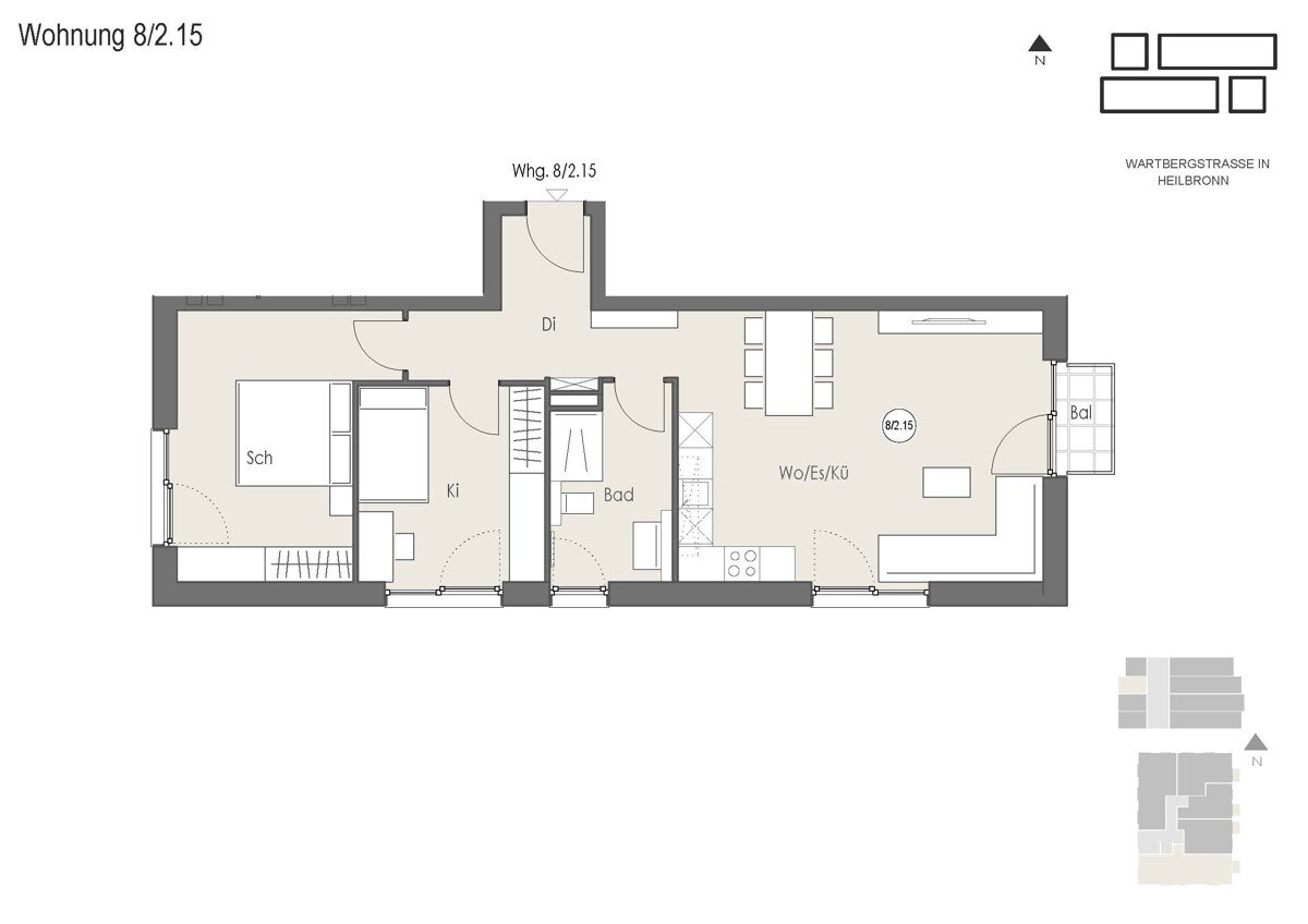 Wohnung zur Miete 1.299 € 3 Zimmer 71,1 m²<br/>Wohnfläche 3.<br/>Geschoss ab sofort<br/>Verfügbarkeit Wartbergstraße 8/2 Nordstadt Heilbronn 74072