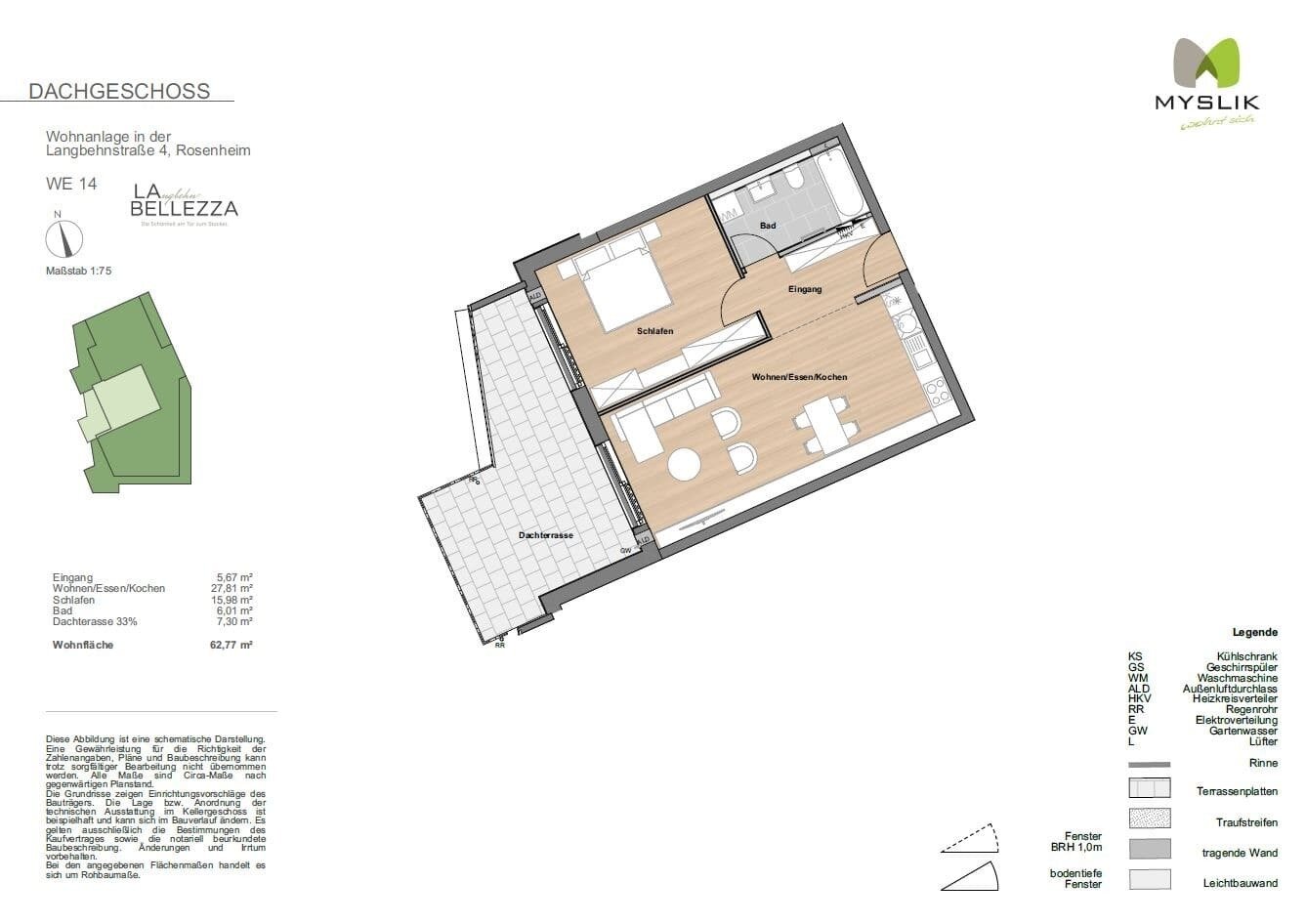 Wohnung zum Kauf provisionsfrei 604.000 € 2 Zimmer 62,8 m²<br/>Wohnfläche 3.<br/>Geschoss Rosenheim 83022