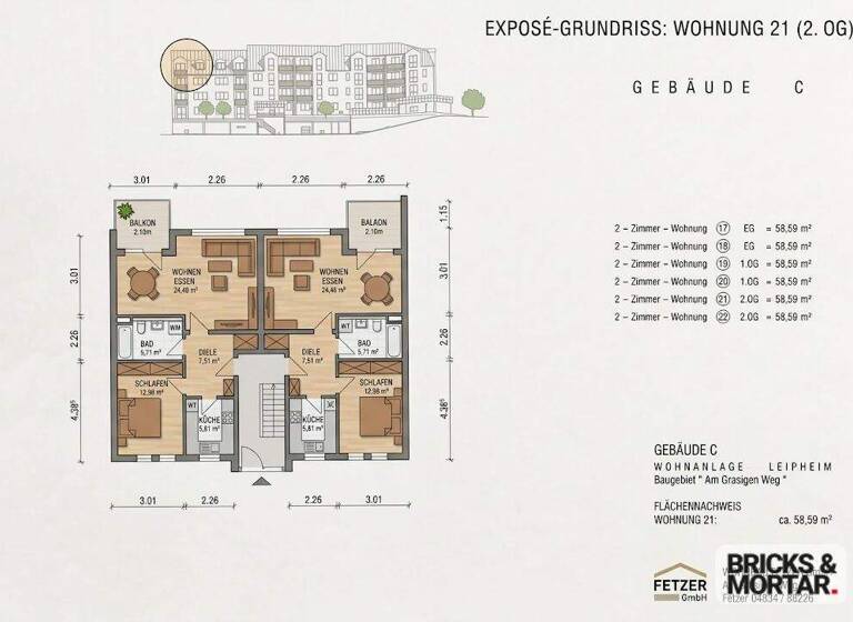 Wohnung zum Kauf 199.000 € 2 Zimmer 58 m² 2. Geschoss Leipheim 89340