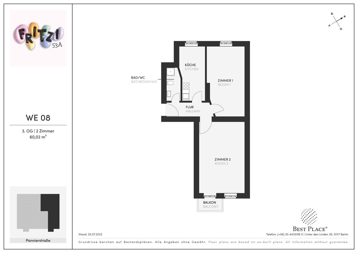 Wohnung zum Kauf provisionsfrei 292.000 € 2 Zimmer 60 m²<br/>Wohnfläche 3.<br/>Geschoss Pannierstraße 53a Neukölln Berlin 12047