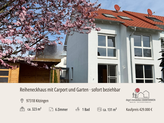 Reihenendhaus zum Kauf 429.000 € 6 Zimmer 131 m² 323 m² Grundstück frei ab sofort Kitzingen 97318