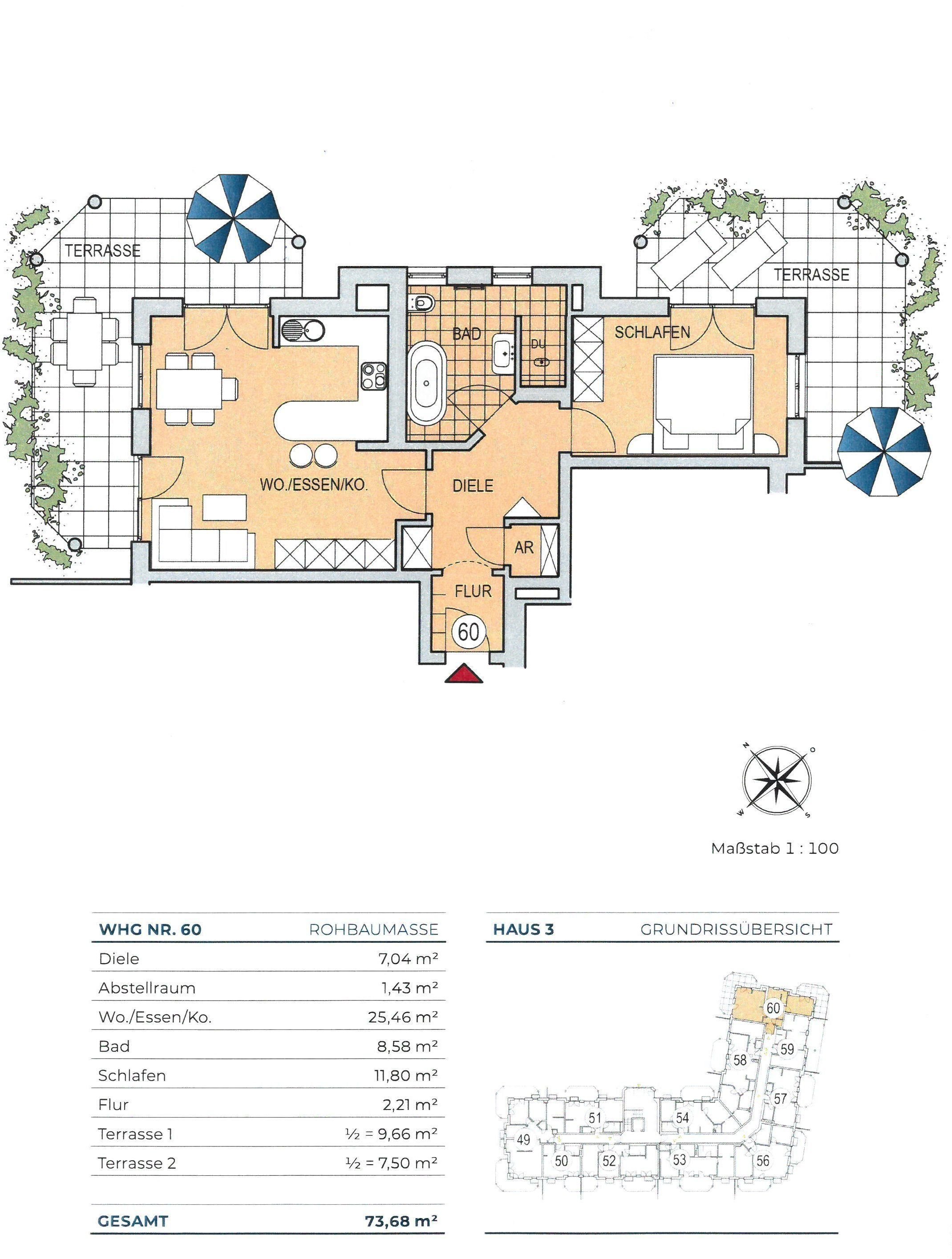 Terrassenwohnung zum Kauf provisionsfrei 537.000 € 2 Zimmer 73,7 m²<br/>Wohnfläche EG<br/>Geschoss ab sofort<br/>Verfügbarkeit Hubertusstraße Esting Olching 82140