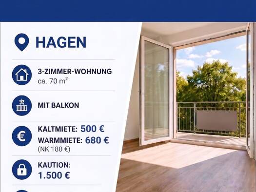 Wohnung zur Miete 500 € 3 Zimmer 70 m² 1. Geschoss frei ab sofort Altenhagen Mitte 58097