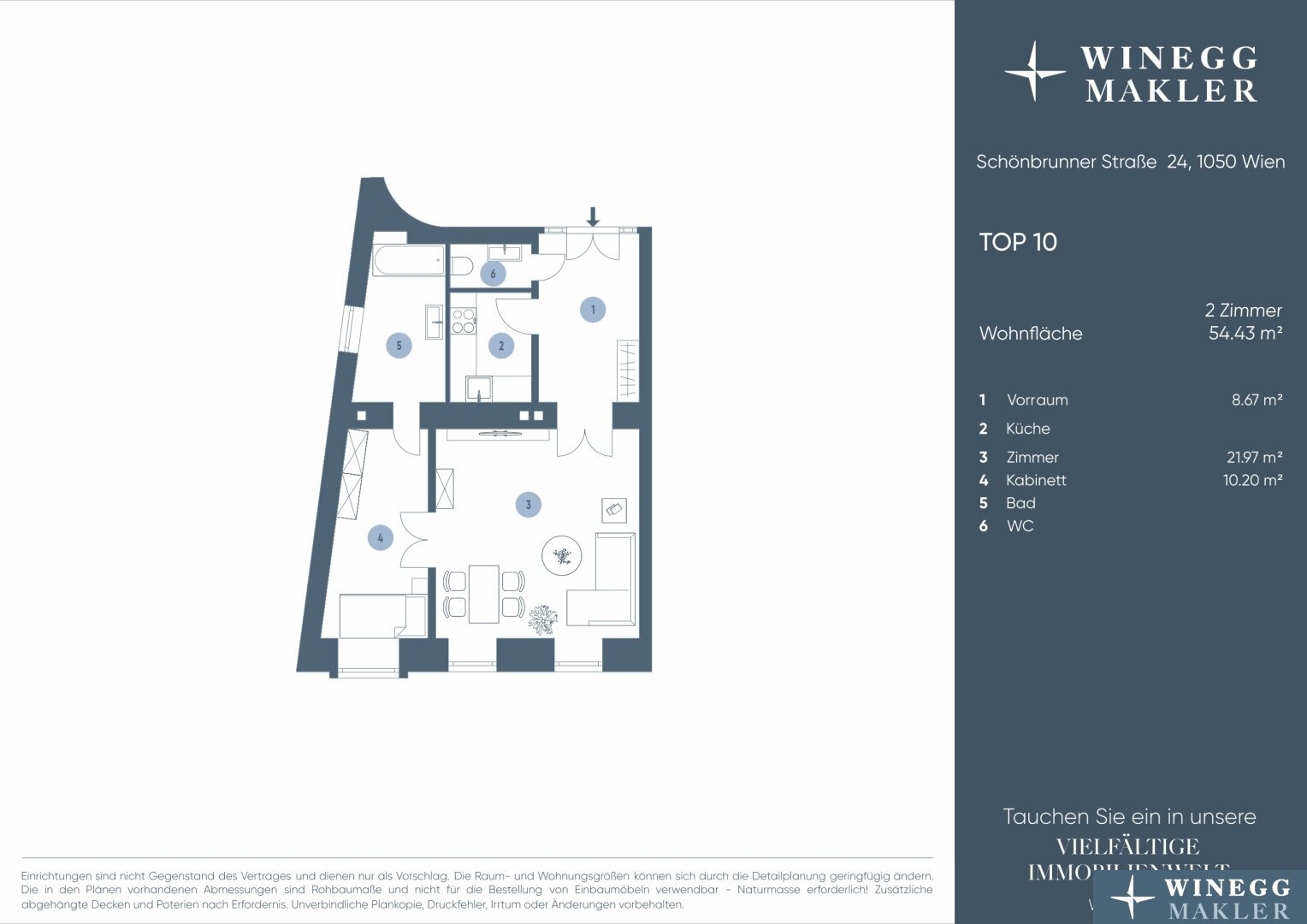 Wohnung zum Kauf 399.000 € 2 Zimmer 54,3 m²<br/>Wohnfläche 1.<br/>Geschoss Schönbrunner Straße 22-24 Wien 1050