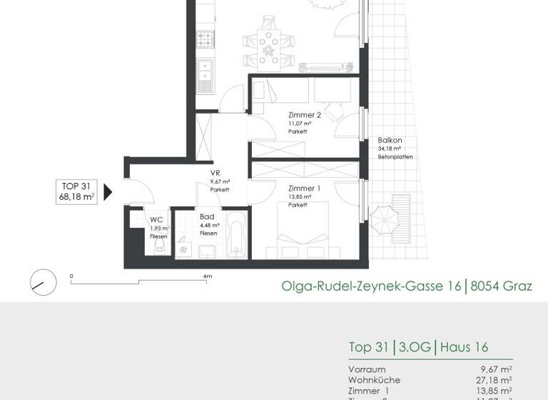 Wohnung zur Miete 884 € 3 Zimmer 68,2 m² 3. Geschoss Olga-Rudel-Zeynek-Gasse 16 Straßgang Graz 8054