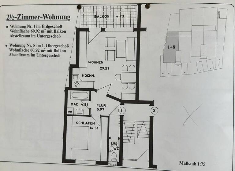 Wohnung zum Kauf provisionsfrei 239.000 € 2,5 Zimmer 61 m²<br/>Wohnfläche EG<br/>Geschoss Augustenstrasse 1 Berkheim - Nord Esslingen am Neckar-Berkheim 73734