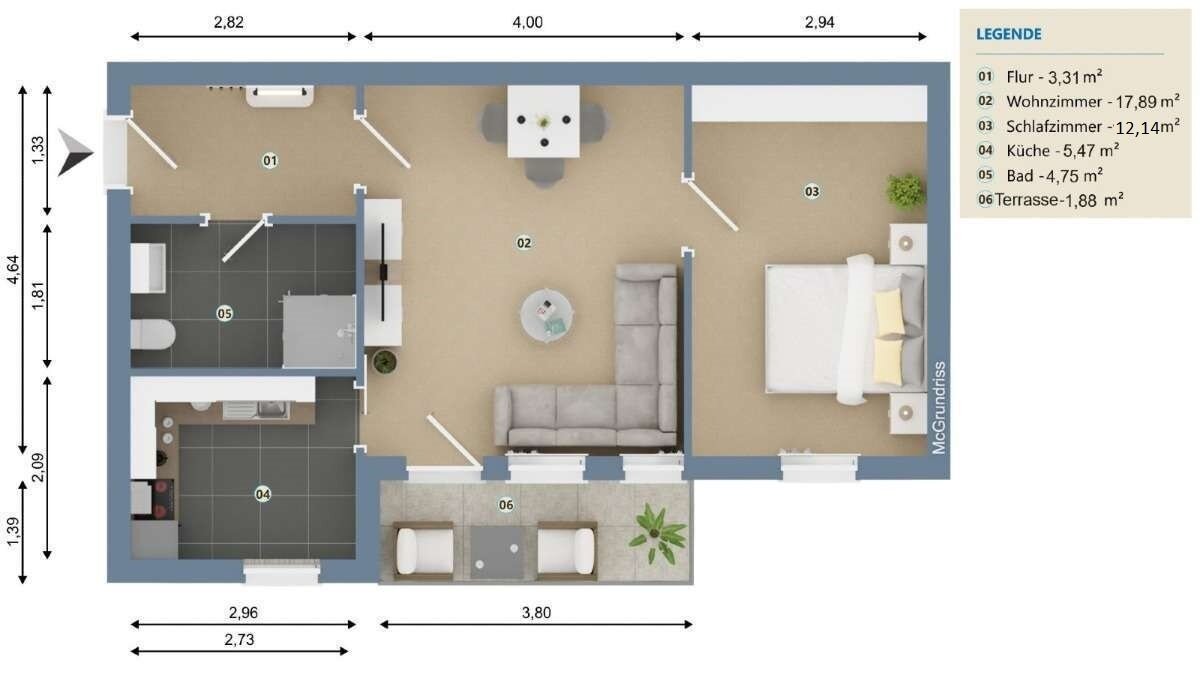 Wohnung zum Kauf 99.000 € 2 Zimmer 45,4 m² EG frei ab sofort Olvenstedter Platz Magdeburg 39108