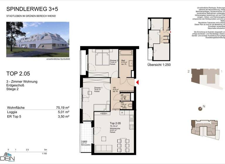 Wohnung zur Miete - Erstbezug 986 € 3 Zimmer 75,2 m² Spindlerweg 3 Wien 1220