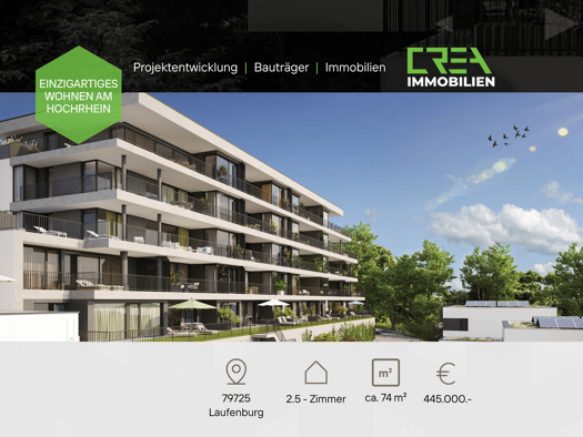 Wohnung zum Kauf - Neubau provisionsfrei 445.000 € 2,5 Zimmer 75 m² 2. Geschoss frei ab sofort Säckinger Straße 9 Laufenburg Laufenburg (Baden) 79725