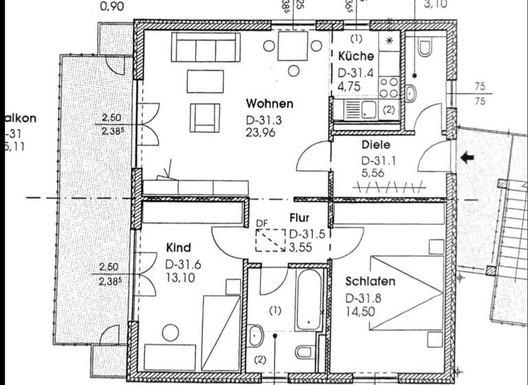 Wohnung zur Miete 1.650 € 3 Zimmer 83 m² Geschoss 2/2 frei ab sofort Karlsfeld 85757