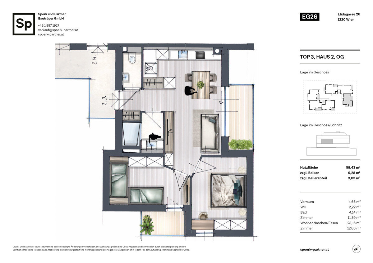 Wohnung zum Kauf 473.000 € 3 Zimmer 58,4 m²<br/>Wohnfläche 1.<br/>Geschoss Elidagasse 26 Wien 1220