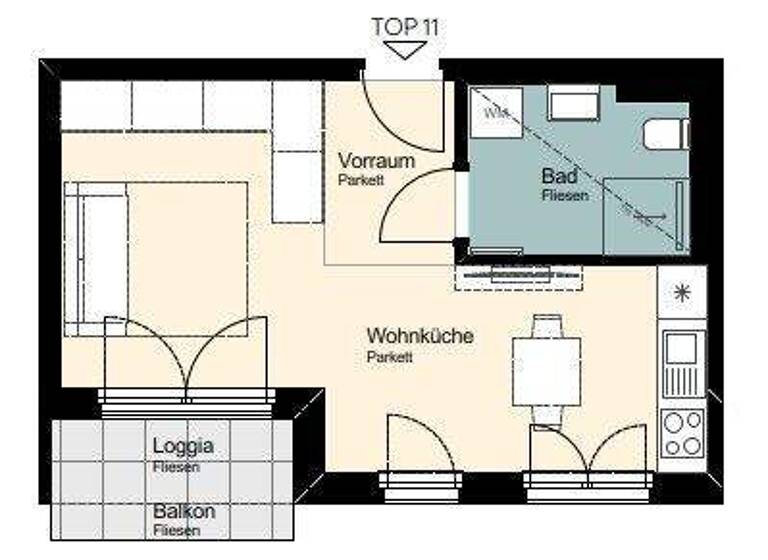 Studio zur Miete - Erstbezug 579 € 1 Zimmer 30,8 m² 2. Geschoss Wien 1110
