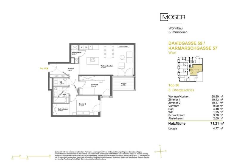 Wohnung zum Kauf - Erstbezug 535.500 € 3,5 Zimmer 71,2 m² 6. Geschoss Wien 1100