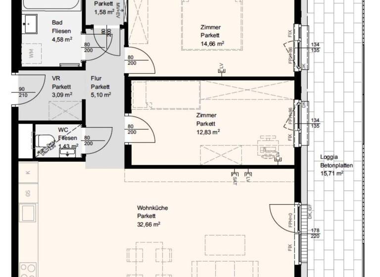 Wohnung zur Miete 1.008 € 3 Zimmer 75,9 m² 2. Geschoss Stockerau 2000