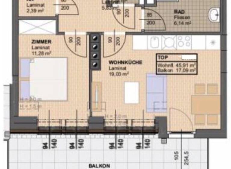 Wohnung zur Miete 688 € 2 Zimmer 45,9 m² Korneuburg 2100