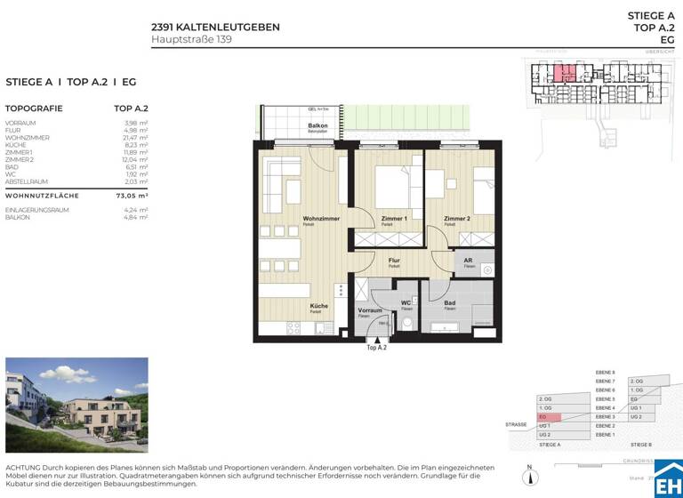 Wohnung zum Kauf - Erstbezug 313.889 € 3 Zimmer 73,1 m² EG Hauptstraße Kaltenleutgeben 2391