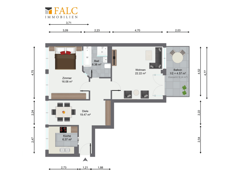 Wohnung zum Kauf 499.000 € 2,5 Zimmer 75,1 m² 8. Geschoss Ramersdorf-Perlach München 81735