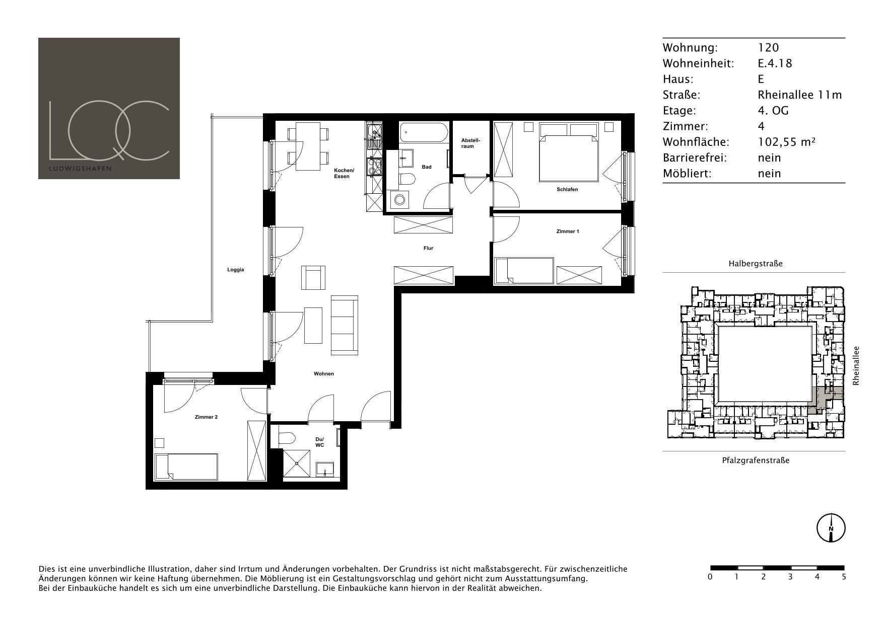 Wohnung zur Miete 1.260 € 4 Zimmer 102,6 m²<br/>Wohnfläche 4.<br/>Geschoss 01.12.2024<br/>Verfügbarkeit Rheinallee 11m Süd / Stadtbezirk 123 Ludwigshafen am Rhein 67061