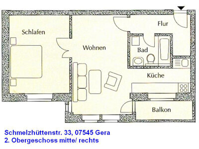 Wohnung zur Miete 330 € 2 Zimmer 60 m²<br/>Wohnfläche 2.<br/>Geschoss Schmelzhüttenstr.33 Südbahnhof / Reichsstraße Gera 07545