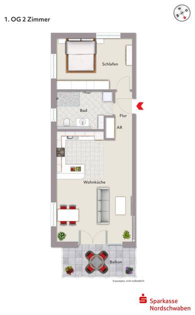 Wohnung zur Miete 857 € 2 Zimmer 71,4 m² 1. Geschoss frei ab sofort Lauingen Lauingen 89415