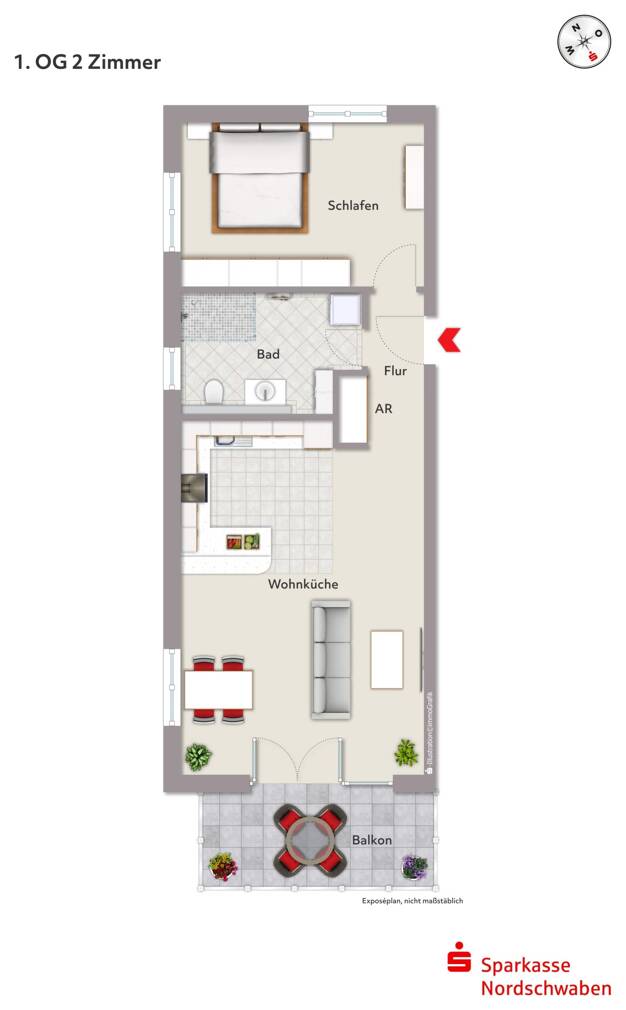 Wohnung zur Miete 857 € 2 Zimmer 71,4 m² 1. Geschoss frei ab sofort Lauingen Lauingen 89415