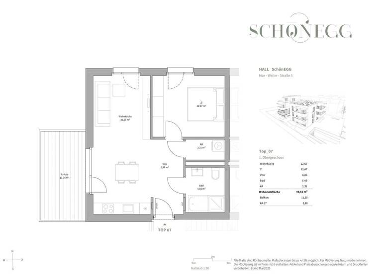 Wohnung zum Kauf - Erstbezug 423.000 € 2 Zimmer 49,6 m² 1. Geschoss Hall in Tirol 6060