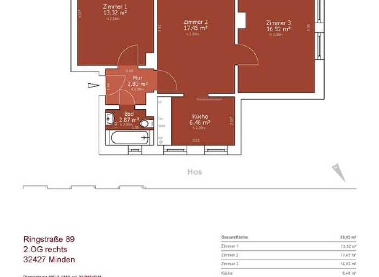 Wohnung zur Miete 850 € 3 Zimmer 60,1 m² frei ab 20.05.2026 Ringstr. 89 Innenstadt Minden 32427