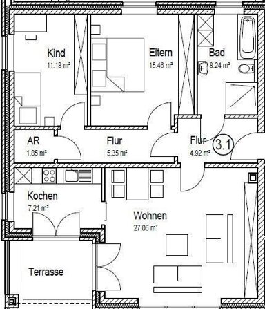 Wohnung zur Miete 482 € 3 Zimmer 82 m² 2. Geschoss frei ab 01.01.2025 Lengerich Lengerich 49525