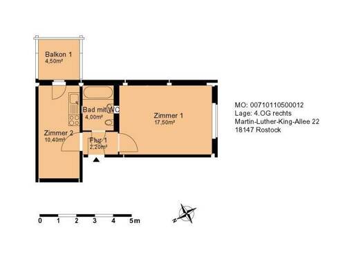 Wohnung zur Miete 280 € 1 Zimmer 36,3 m² 4. Geschoss frei ab 01.03.2026 Martin-Luther-King-Allee 22 Toitenwinkel Rostock 18147